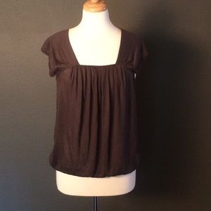 The Limited S Gray Stretch Short Sleeve Ruffle Top